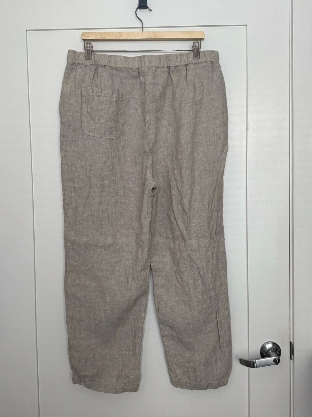Quince 100% European Linen Pants Elastic Waist Flax Beige Womens Sz XL Cropped